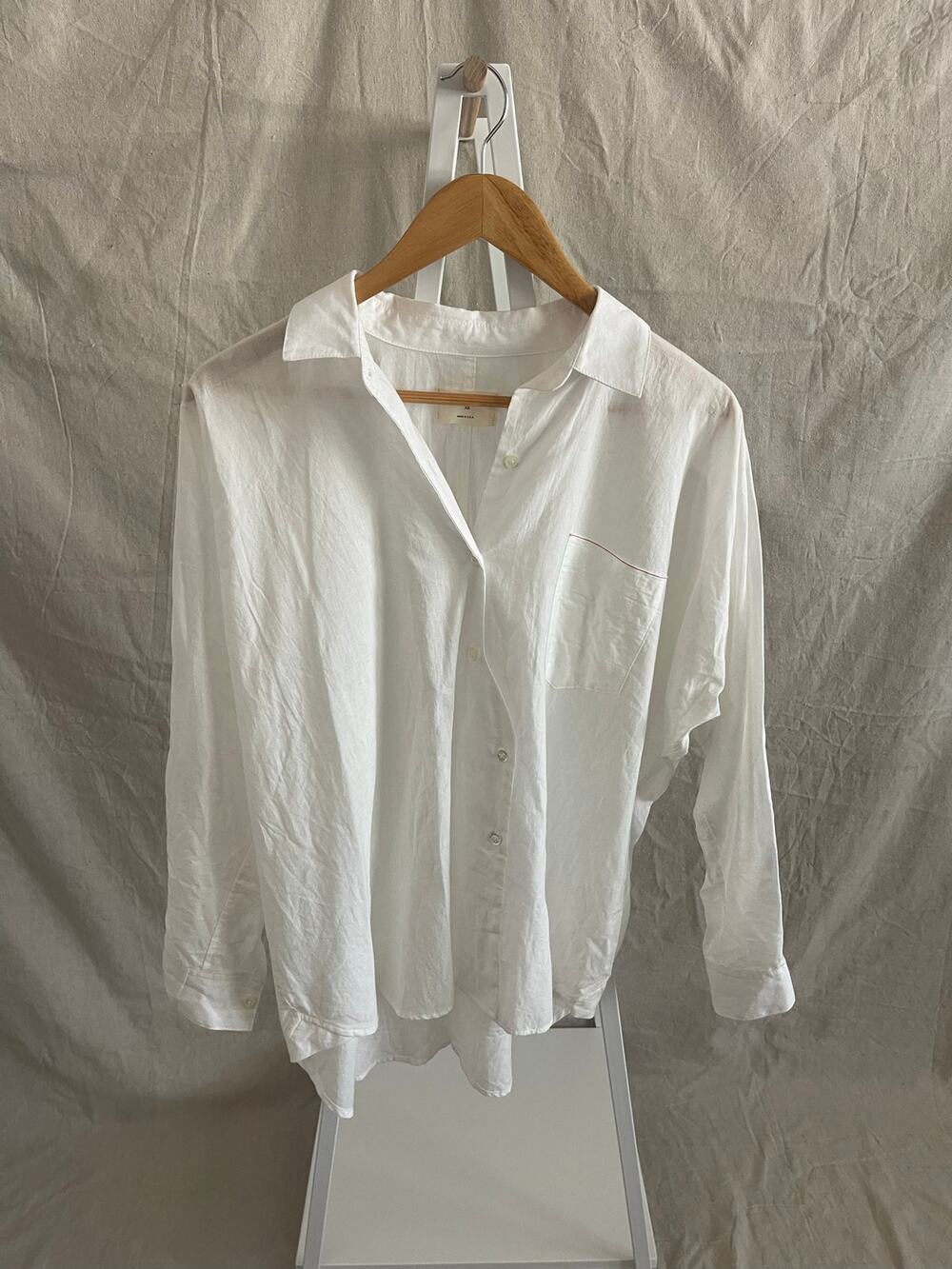 Billy Reid White Oversized Button Down Shirt XS Made in USA Red Stitching